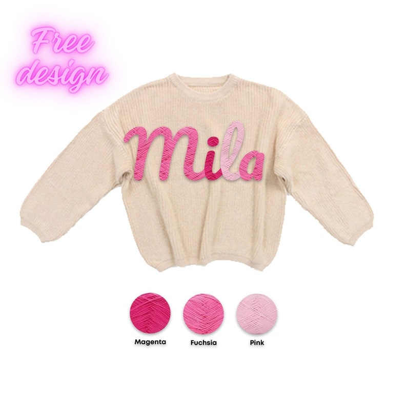 Pull personnalisé prénom brodé à la main pour bébé, pull prénom personnalisé pour bébé, pull rose pour bébé fille avec prénom, cadeau d'anniversaire pour bébé fille garçon image 10