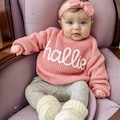 Personalized Hand embroidered Name Baby Sweater,Custome Baby Name Sweater,Pink Baby Girls Sweater With Name,Birthday Gift For Baby Girls Boy