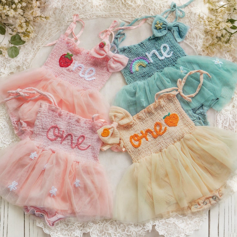 Custom Name Baby Tutu Dress,Personalized Hand Embroidered Birthday Baby Romper,Cake Smash Outfit,First Birthday Gift,Baby Shower Gift image 1