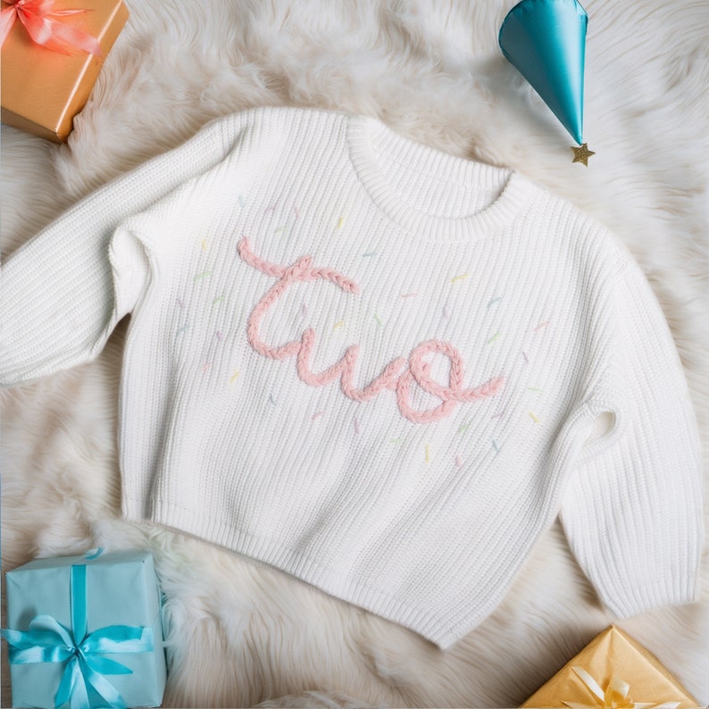 Hand embroidered Sweater First Birthday Sweater,Personalized Baby Birthday Sweater,First Birthday Gift,Birthday Gift For Baby image 2