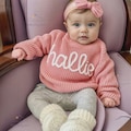 Personalized Hand embroidered Name Baby Sweater,Custome Knit Sweater,Pink Baby Girls Sweater With Name,Birthday Gift For Baby Girls Boy
