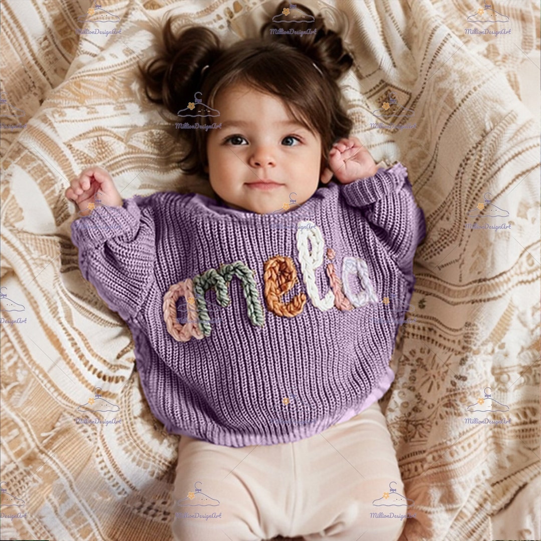 Hand Embroidered Name Sweater, Personalized Newborn Baby Name Sweater