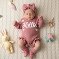 Hand Embroidered Name Baby Romper Set,Personalized Outfit, Baby Girl Romper, Coming Home, Organic Cotton Knit,Gender Neutral