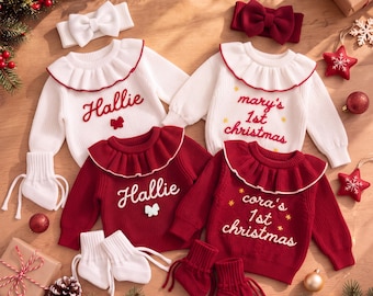 Personalized Hand-Embroidered Christmas Sweater for Baby & Kids, Holiday Keepsake Jumper, Newborn Clothes Gift, Baby Girl Christmas Gift