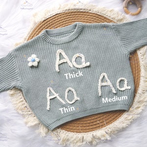 Pull prénom brodé à la main, pull prénom personnalisé pour nouveau-né, pull bébé avec prénom, cadeau baby shower, cadeau d'anniversaire pour bébé image 2