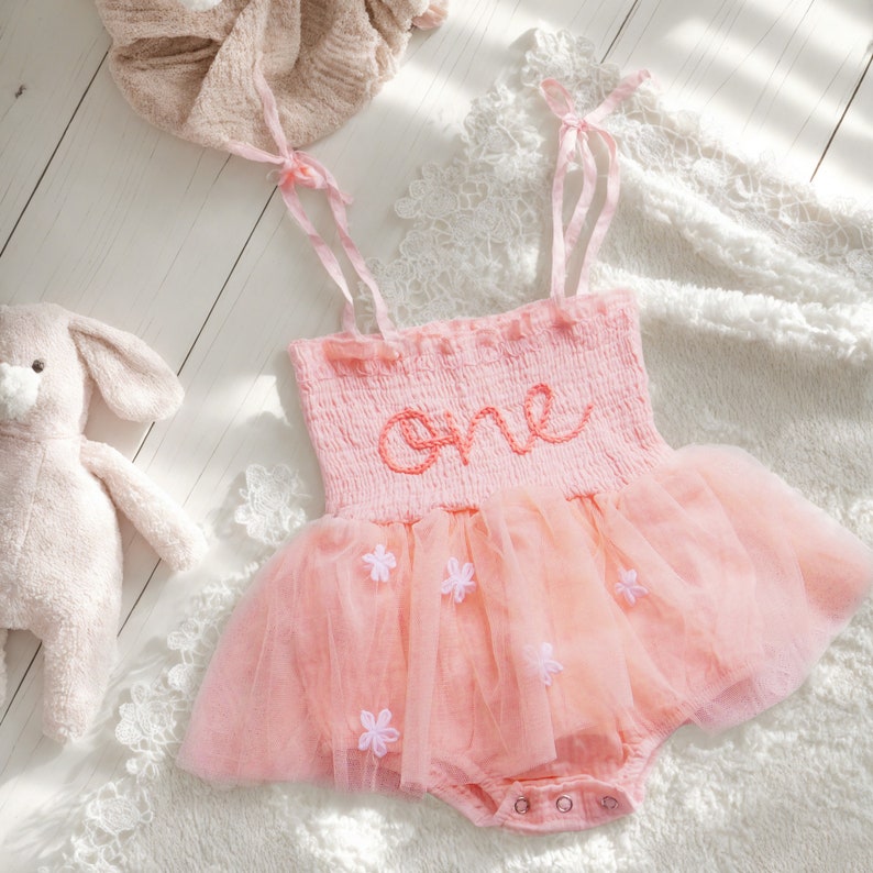 Custom Name Baby Tutu Dress,Personalized Hand Embroidered Birthday Baby Romper,Cake Smash Outfit,First Birthday Gift,Baby Shower Gift image 4