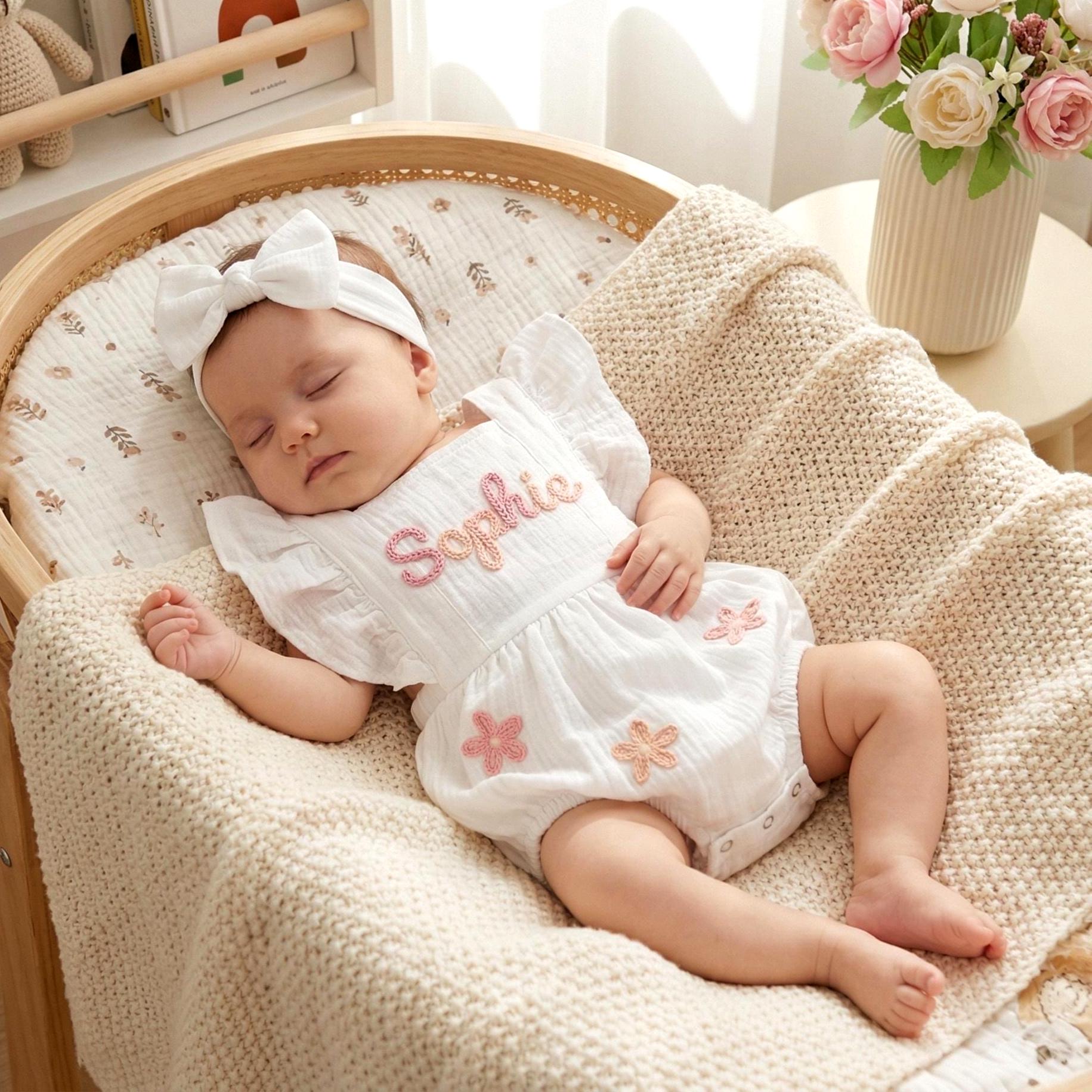 Personalized Embroidered Baby Romper, Custom Muslin Ruffle Bubble Suit ...