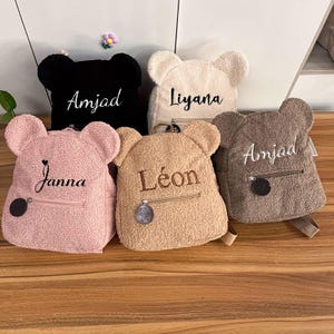 Cute Backpack with Bear Pattern for Girls, Customizable with Name, Embroidered Plush Backpack with Bear Ears