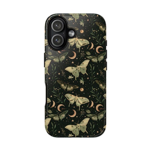 Funda para teléfono Luna Moth, diseño floral de bruja gótica, estilo cottagecore