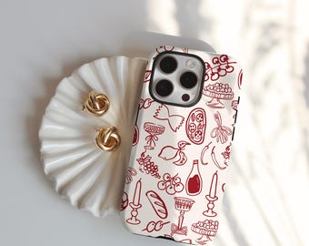 Funda para teléfono con diseño de comida italiana: arte mediterráneo, regalo gastronómico, para iPhone, Galaxy y Pixel.