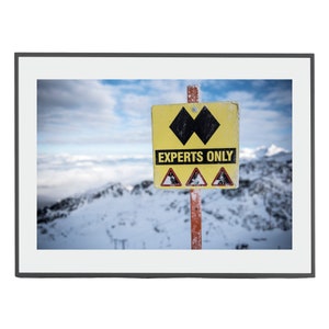 Skiing photography | Double black diamond | Experts only | Office Home Bedroom Cabin decor | Snow | Winter | Ski Run | Signage | Signs