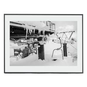 Winter Black and White photography print | Snow | Chairlift | Japan | Bathroom Home Office Cabin decor | Ski lift | Skiing | Niseko