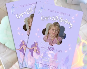 Mermaid Birthday Party Invitation | Editable Canva Digital Download Template