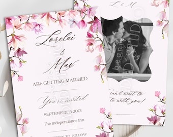 Cherry Blossom Wedding Invitation Template | Canva Editable Digital Download Bundle