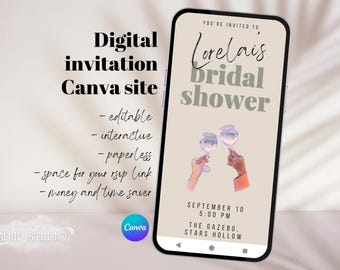Digital Bridal Shower Invitation | Neutral and Simple Canva Site Template