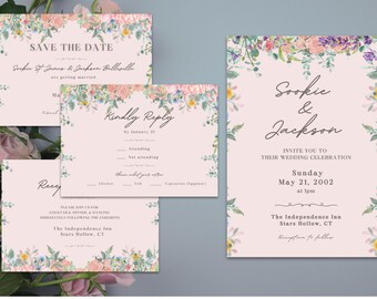 Wildflower Wedding Invitation | Editable Canva Digital Download Template Bundle