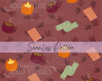 Bookish Fall Seamless Pattern PNG Digital File | Gilmore Girls Inspired Repeating Background for Fall Decor, Baby Clothes, Onesie