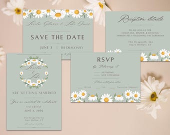 Daisy Wedding Invitation | Editable Canva Digital Download Template Bundle