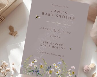 Baby in Bloom Baby Shower Invitation Template | Canva Editable Digital Download