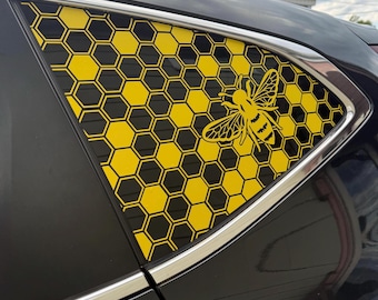 Queen Bee Honeycomb Vinyl Decal Set: Car Window Sticker, Rear Quarter, Full Coverage