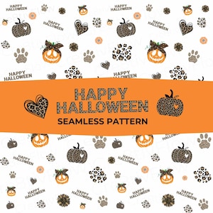 Halloween Leopard Print Seamless Pattern