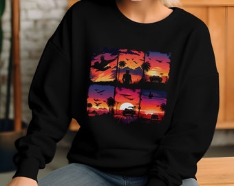 Retro Sunset Rays Wavy Sweetshirt, Sun Sweater, Retro Sunshine Sweater Sun Rays Tee, Beachy Vibes Tee, Retro Summer Time , Sunset Tshirt