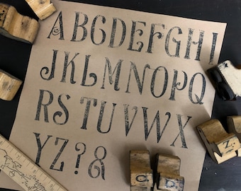 Vintage wood stamp Alphabet set ABC vintage uppercase Stamps for Craft scrapbooking old vintage wood block art project old Lettering Prints