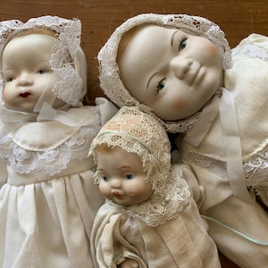 Vintage bisque doll antique baby girl doll handmade doll white dress Old baby doll