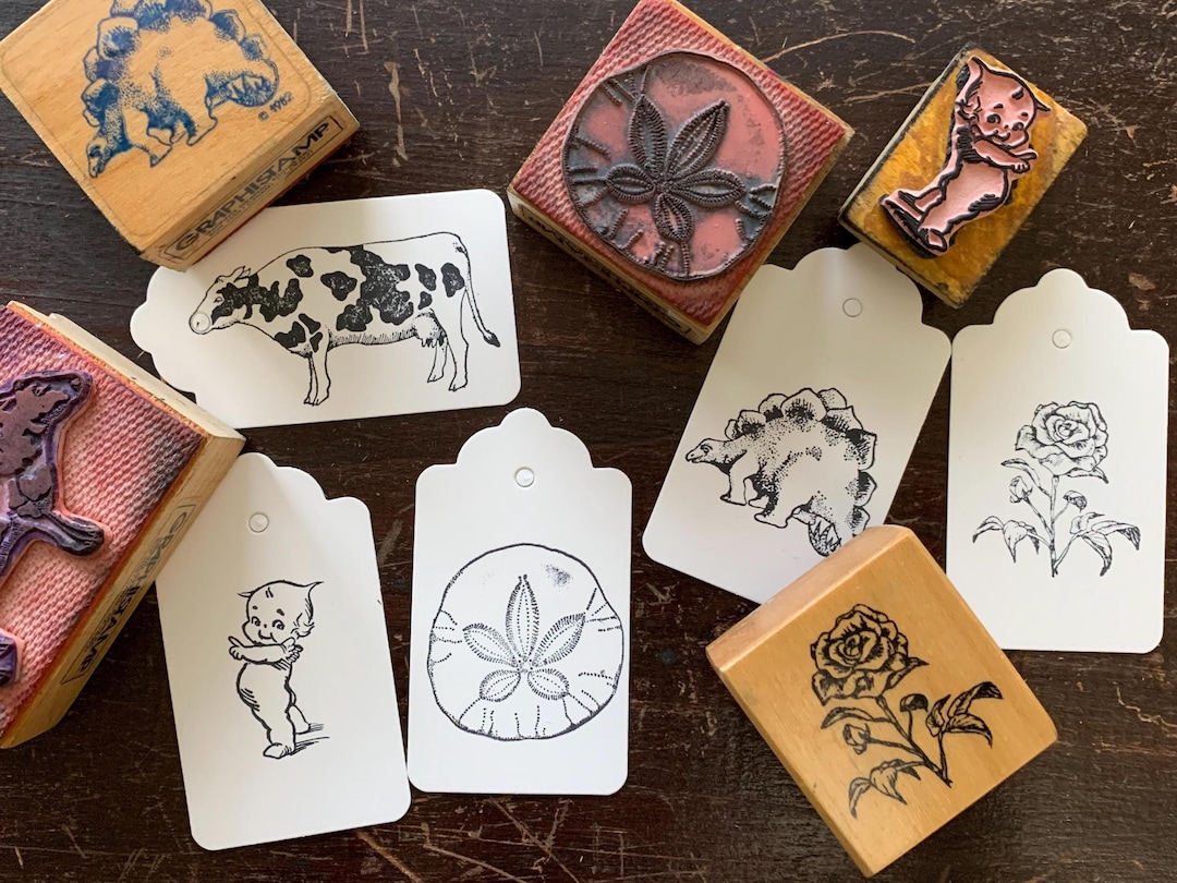 Rustic Stamps Vintage Farm Animal Stamp Wood Handled Rubber Stamp for Crafting Card ...