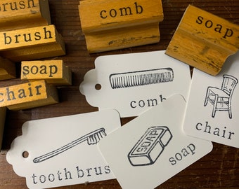 Vintage wood rubber stamp for crafting and card making Vintage comb wood stamp Soap stamp for planner Chair stamp toothbrush wood stamp