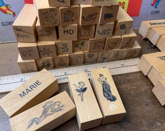 Vintage Wood Rubber Stamp for card making People Dancer stamp for journaling Animal cow horse frog bear sheep wood stamp for art projects