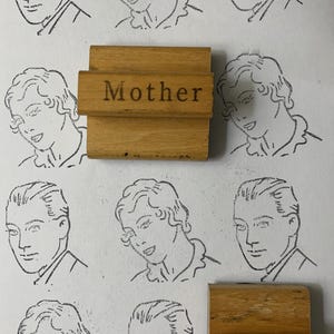 Sellos de madera antiguos, sellos de personas antiguas, sello de hombre y mujer, sello de padre, bloque de madera antiguo, scrapbooking para la escuela, sello de madera para madre, fabricación de tarjetas