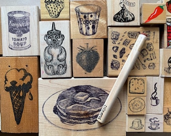 Vintage cartoon candy rubber wood Stamp for Journaling 80s 90s soup honey gum desert candy wood stamp for card making and art project