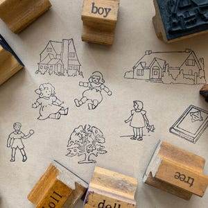 Vintage houten stempels vintage mensen stempels meisje jongen stempel school prints oude houten blok scrapbooking voor school boek huis stempel vintage typeI