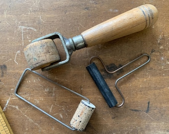Vintage Rubber Print Roller with Wood Handle Ink Roller Printing Inking Tool