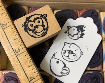 Vintage Farm Animal Stamp Wood Handled Rubber Stamp Craft Gift Card Making Bullet Journal people stamp tiger lion rooster chick zebra stamp