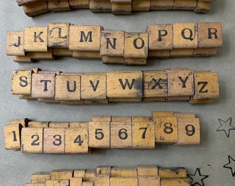 Vintage wood stamp Alphabet set ABC Number Lettering Stamps for Craft scrapbooking symbols dollar signs old vintage wood block art projects