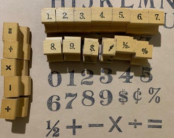 Vintage wood stamp Alphabet set ABC Number Lettering Stamps for Craft scrapbooking Superior Sign symbols wood block for art projects #03