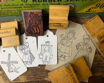 Vintage Wind Mill Stamp Wood Handled Rubber Stamp Craft Gift Card Making Bullet Journal Dutch Mill Stamps for crafting Wood Dutch Boy Stamp