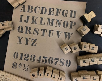 Vintage wood stamp Alphabet set ABC Number Lettering Stamps for Craft scrapbooking Vintage Sign symbols wood block for art projects