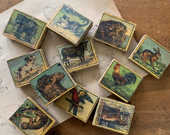 Vintage Farm Animal Stamp Wood Handled Rubber Stamp Craft Gift Card Making Bullet Journal Rooster Horse Donkey Elephant Bird Rabbit Stamp