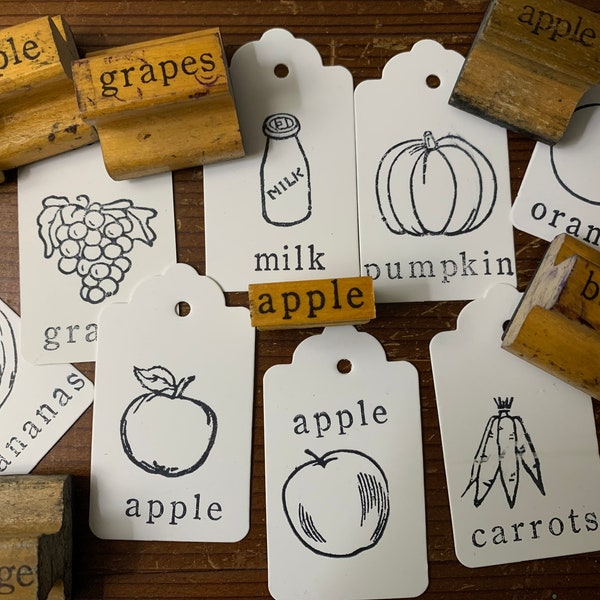 Vintage Wood Rubber Stamp Vintage Fruit Stamp vintage pumpkin stamp for crafting journaling vintage milk stamp vintage food stamp orange