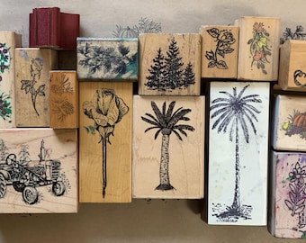 Vintage Flower Stamp Wood Handled Rubber Stamp for Craft Gift stamps for Card Making and Bullet Journal Vintage Tree Fruits Stamp Rose Stamp