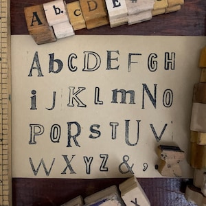 Vintage houten stempel alfabet set ABC-nummer belettering stempels voor knutselen en scrapbooking symbolen interpunctie oude houten blok kunstproject #59