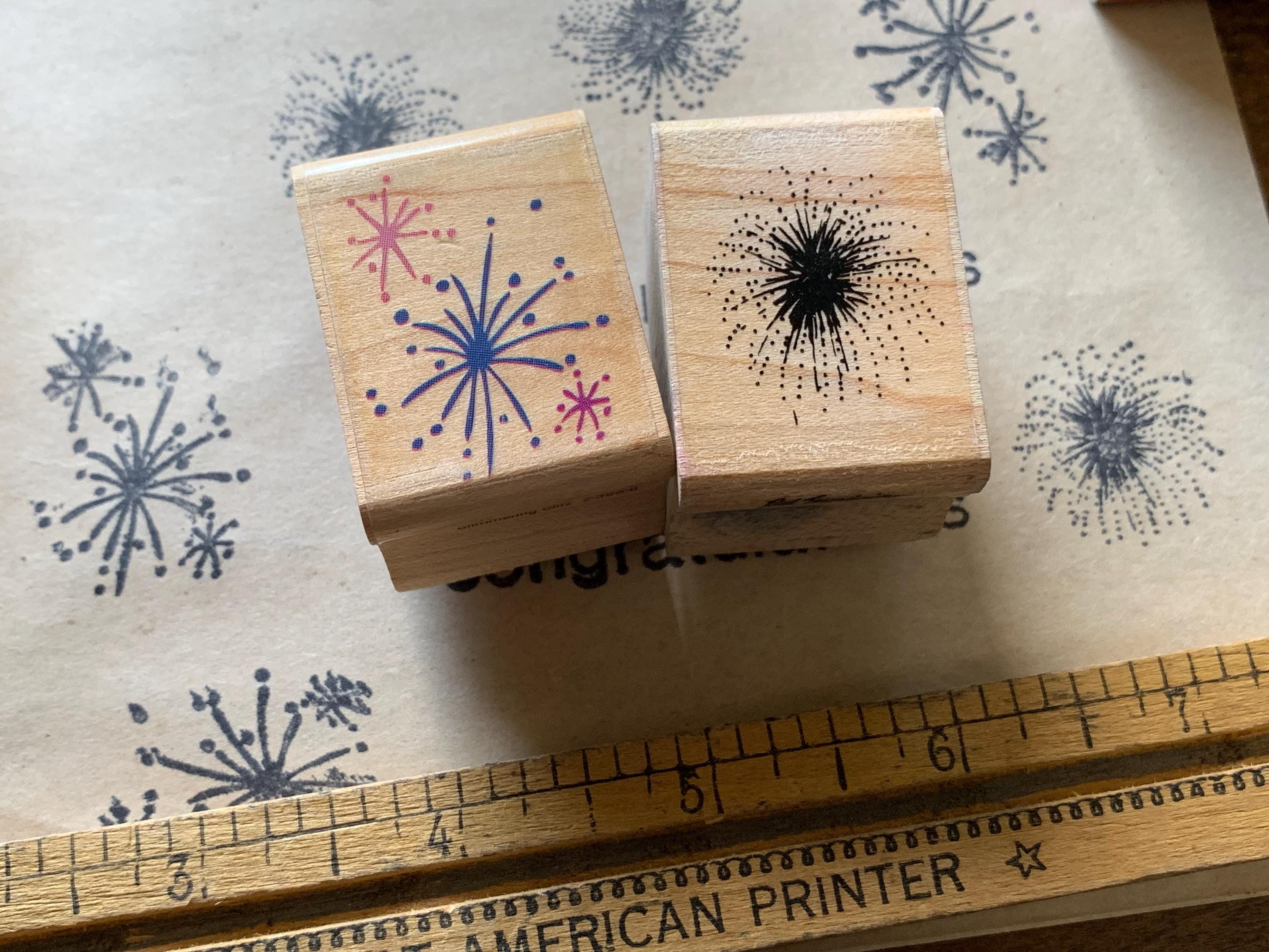 Vintage Fireworks Wood Stamp Fireworks USA Patriotic Wood Mounted ...