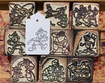 Vintage Disney Rubber Stamps Pinocchio Jiminy Cricket Stamp Cartoon Stamps Vintage Comic Characters Vintage Printing Set Wood Stamp