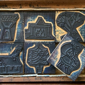 Sello de madera antiguo para hacer tarjetas Sello de goma de madera de árbol de Navidad antiguo para llevar un diario Sello de Papá Noel antiguo Sello de árbol Sellos escolares Fuego