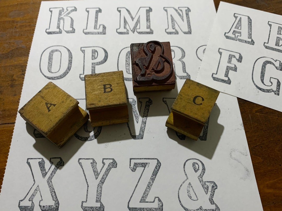 Vintage Wood Stamp Alphabet Set ABC Vintage Uppercase Stamps for Craft
