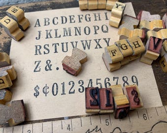 Vintage wood stamp Alphabet set ABC vintage uppercase Stamps for Craft scrapbooking old vintage wood block art project old Lettering Prints