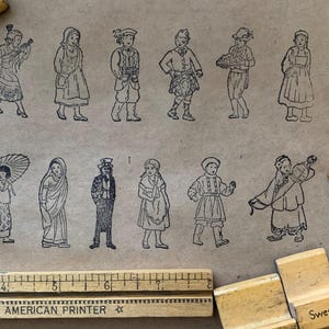 Vintage Spain Costume Rubber Stamp, Japanese Rubber Stamps for Planners, Bullet Journals Russian Costume for DIY Crafts and Art Projects
